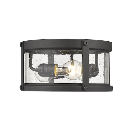 Z-Lite Roundhouse 3 Light Outdoor Flush Ceiling Mount Fixture, Black And Clear Seedy 569F-BK